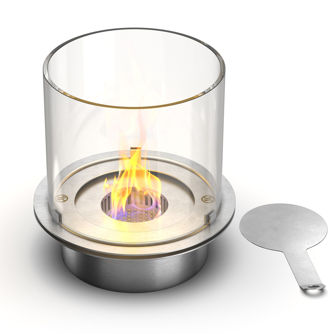 Quemador Redondo with Cristal para chimenea de Bioetanol, biochimenea de Maple inoxidable 3 Lt D.30