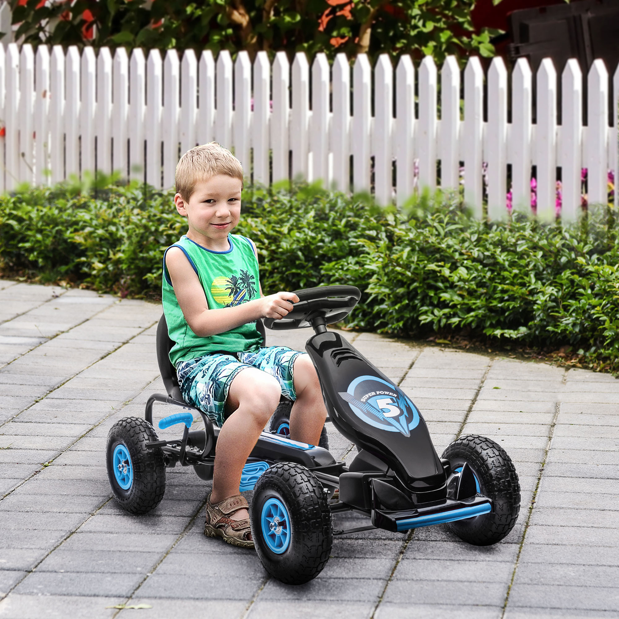 HOMCOM Go-Kart a Pedales para Niños de +3 Años Coche de Pedales con  Embrague Freno Asiento Ajustable Carga Máx. 35 kg 105x54x61 cm Verde  Juguete