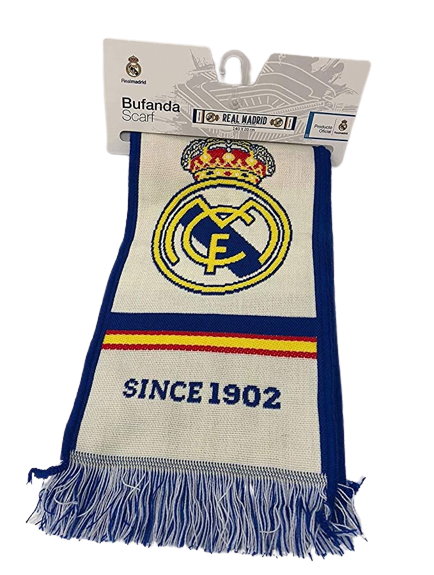 Real Madrid - Bufanda Telar Real Madrid Nº2 Blanca "El Mejor Club del Mundo" Since 1902