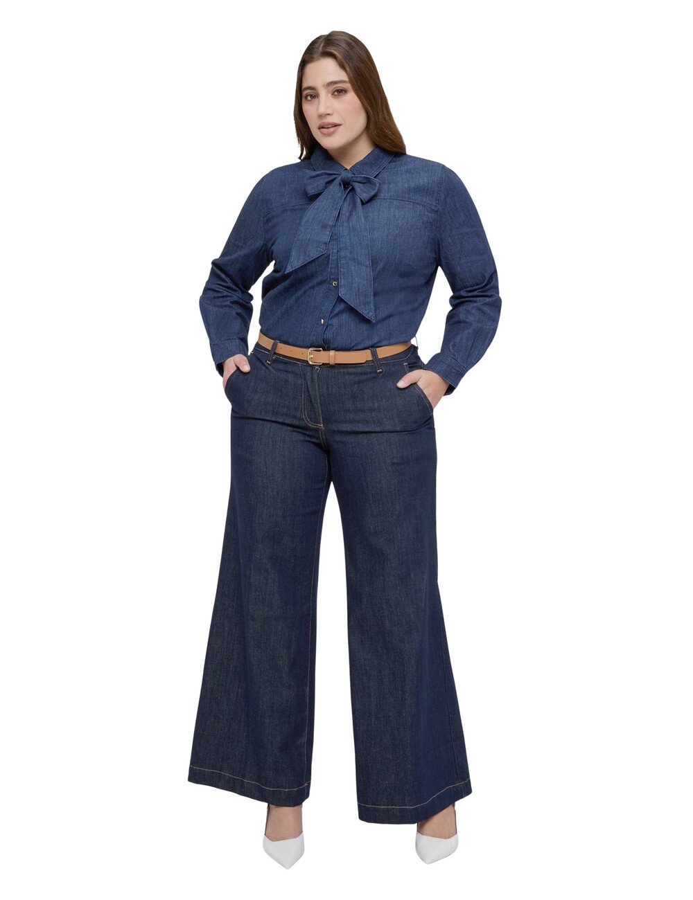 Fiorella Rubino - Camisa de denim con lazo/corbata