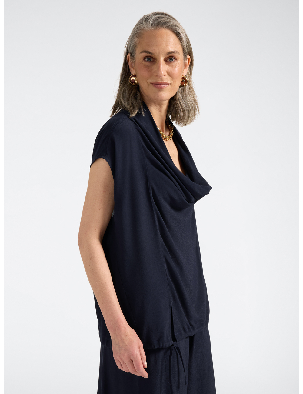 Elena Mirò - Blusa con escote drapeado y cordón ajustable
