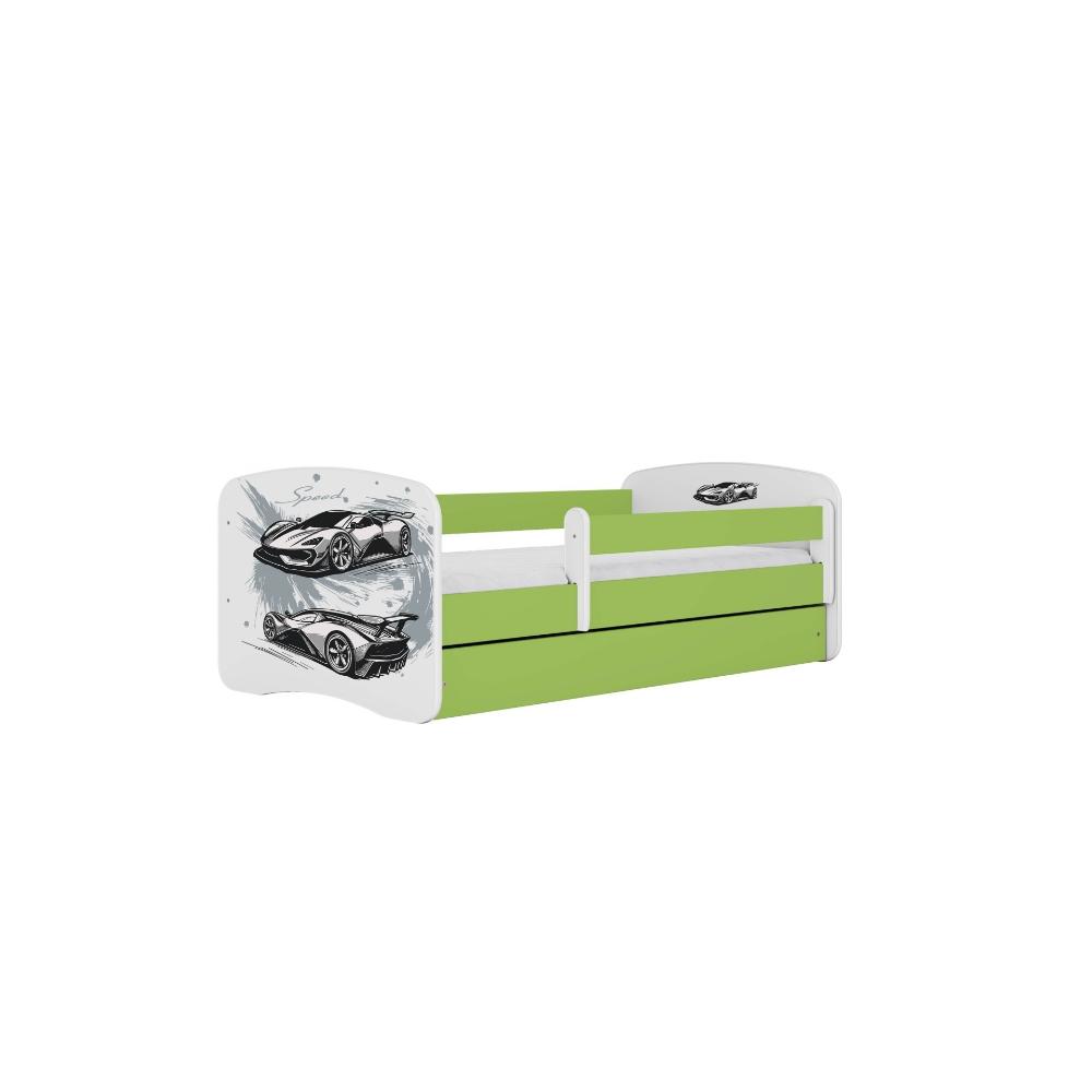 Cama 160 x 80 cm Kocot Kids com gaveta e colchão BabyDreams Sports Car Green