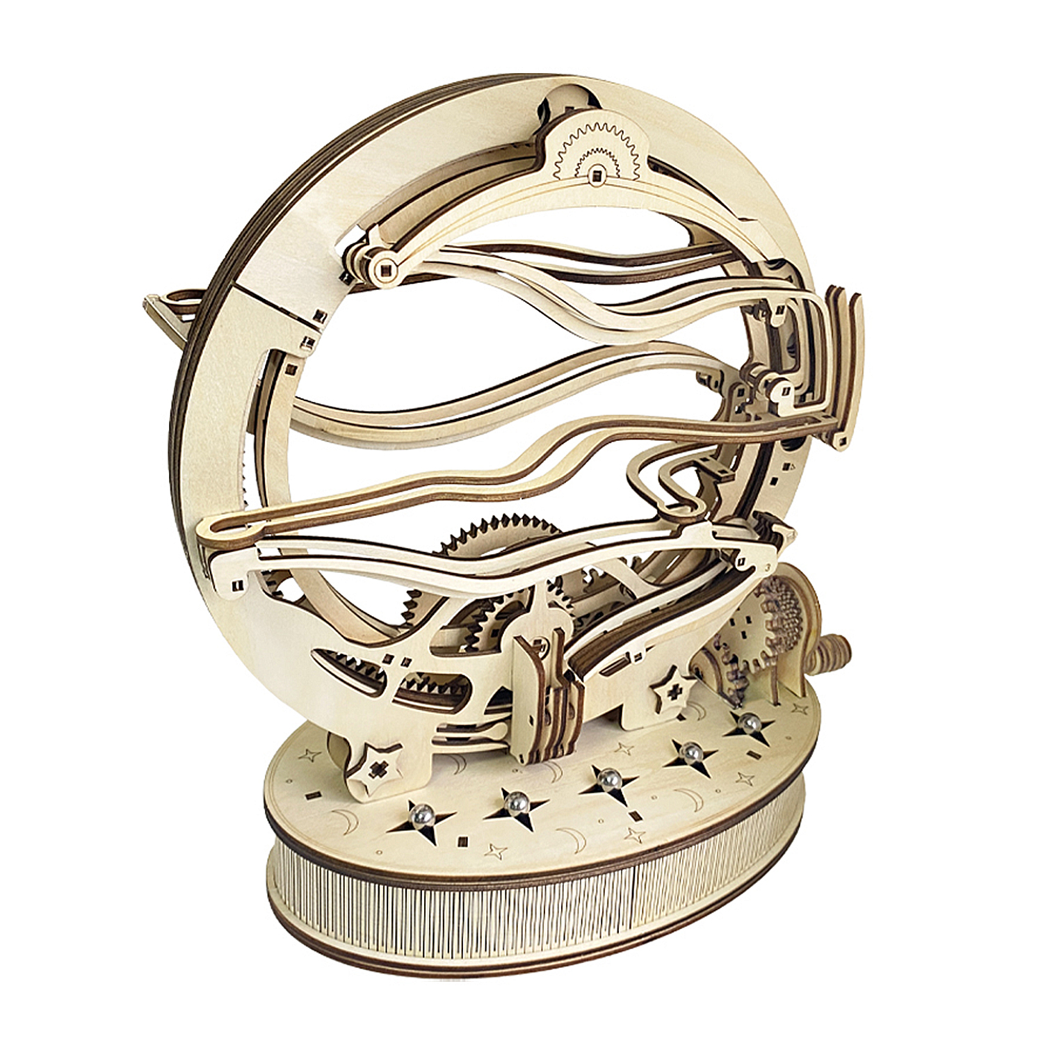 DAM. Maqueta de Madera 3D, con movimiento mecánico diseño de Volteador Orbital Mecánico con Manivela. 236 piezas. 24x16x28cm.
