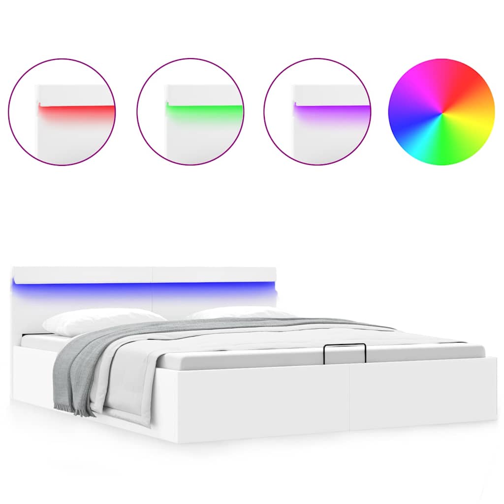 vidaXL Cama canapé hidráulica con LED sin colchón blanco 160x200 cm