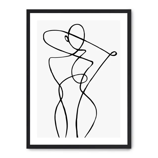 Cuadro woman line art vi 30x40cm, Póster impreso en papel de primera calidad de 180gr, montado sobre marco de madera MDF acabado en negro., Arte - Dibujo de línea