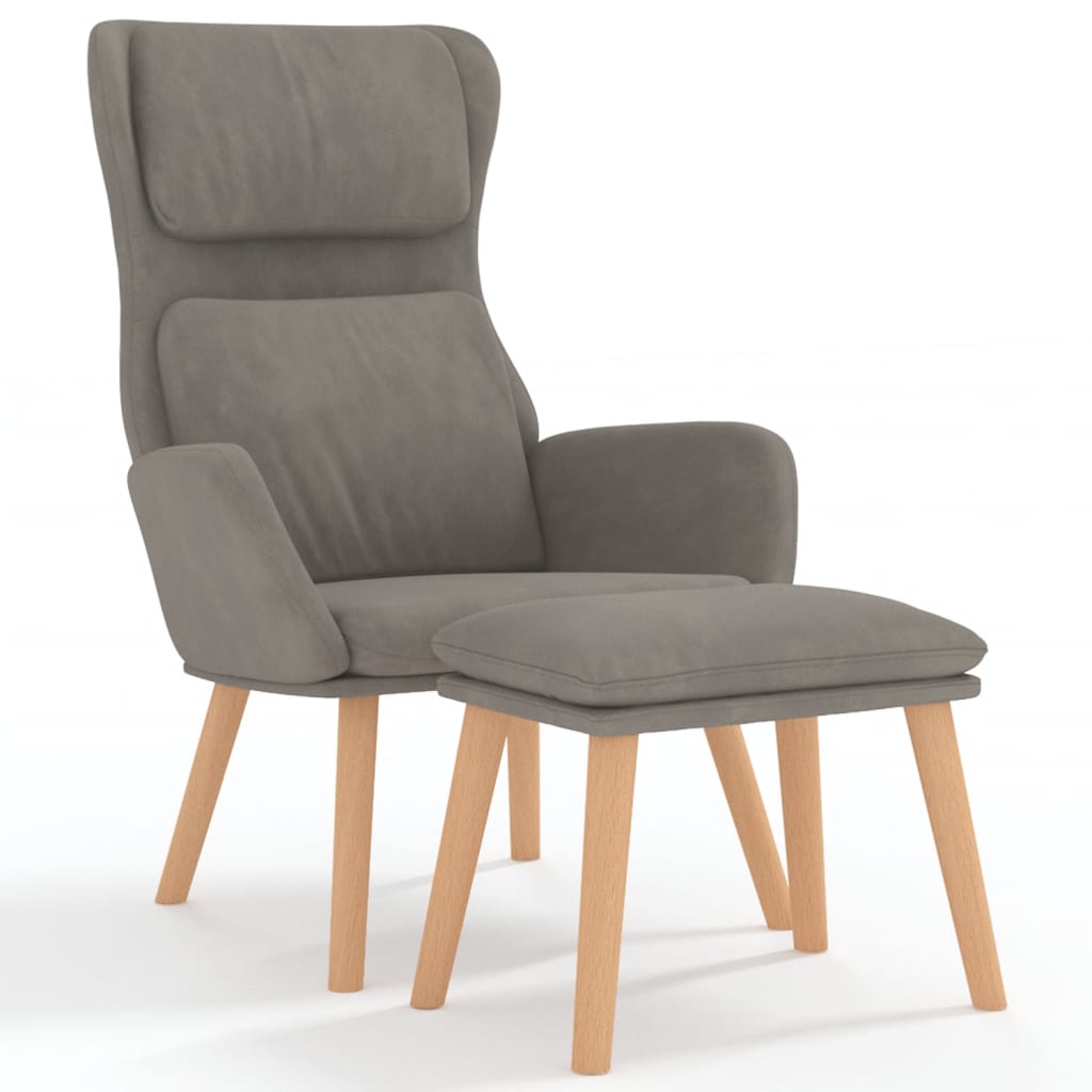 Sillón de Relax Vidaxl con Taburete Terciopelo, Color Gris Claro