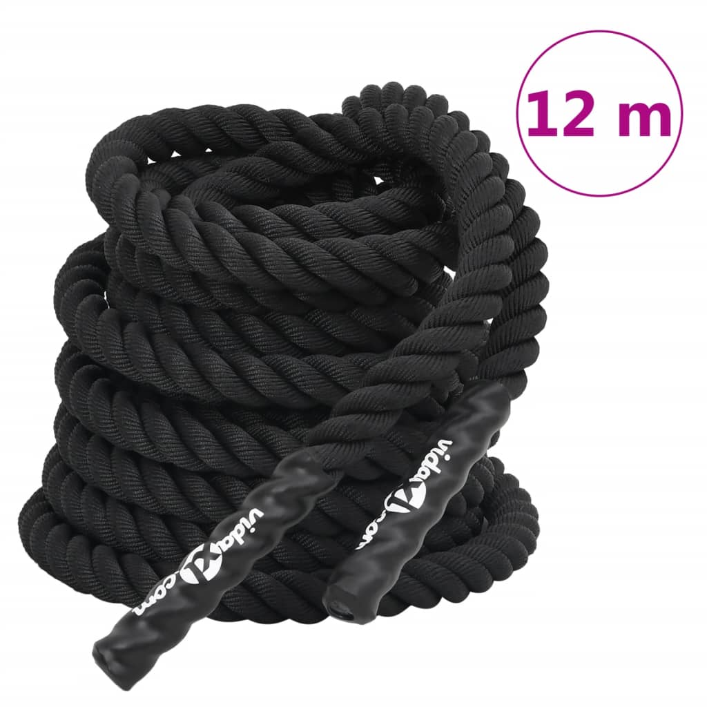 vidaXL Cuerda de batalla poliéster negro cuerda de ejercicio Dimensiones 6 m,  9 m,  12 m y mas