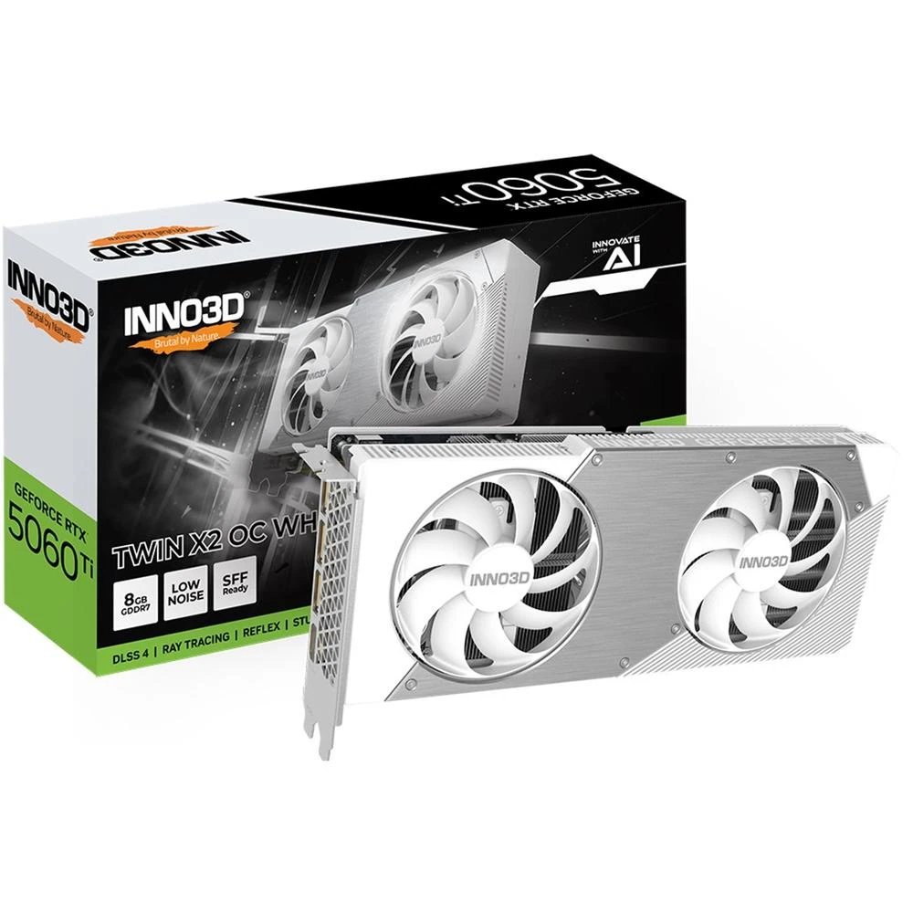 Inno3D - Tarjeta gráfica GeForce RTX 5060 Ti Twin X2 OC White con 8 GB GDDR7, 448 GB/s y trazado de rayos 4.ª gen para gaming 4K y creación de contenido