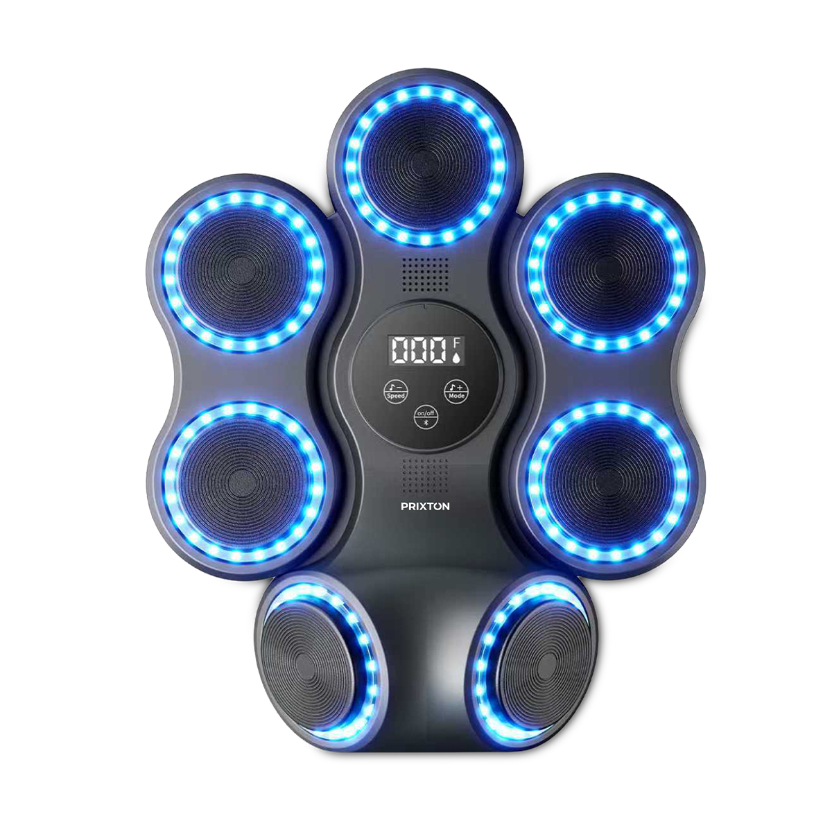 PRIXTON Máquina de Boxeo Musical Combat Pro BM150, Bluetooth y Luces LED, 11 Modos y 9 Velocidades, Guantes Incluidos, Entrenamiento Interactivo en Pared para Casa