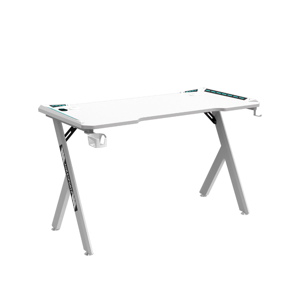 NK Mesa Escritorio Gaming  con LED (120X60cm) - Portavasos y Botellas, Soporte para Auriculares/Cascos, Gestión de Cables, Gaming Desk, Tabla 1.5cm (Resistencia) Peso Máximo Soportado 100kg