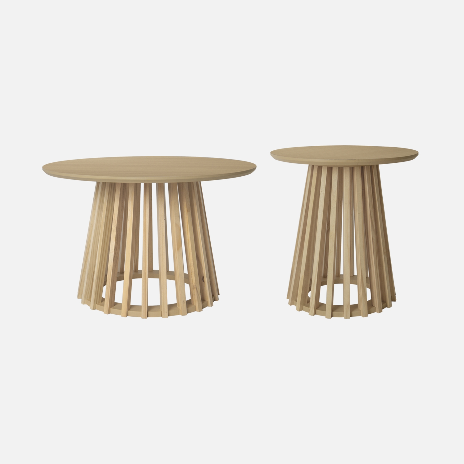 sweeek - Mesas de centro redondas de efecto madera y abeto, set de 2 , Clara , 60x60x38