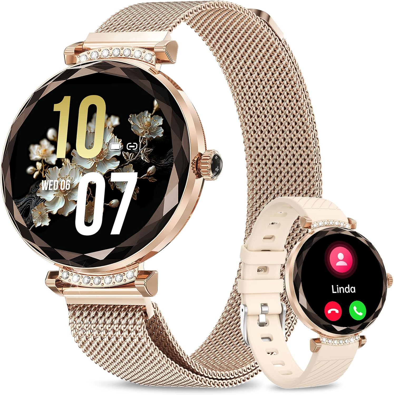 Reloj Inteligente Mujer con Llamada y Whatsapp, 1,27" IP68 Impermeable Reloj Smartwatch Mujer con 123 Deportivo, Diamante, Monitor Sueño, Oxígeno Sanguíneo, Podómetro, Pulsómetro Android iOS