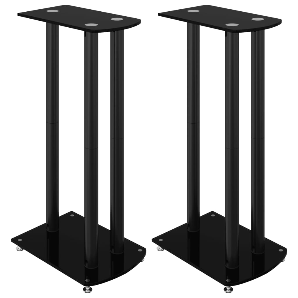 vidaXL Soportes de Altavoces con 3 Pilares Estantes 2 uds Vidrio Templado Color Negro y plateado,  Negro,  Plateado y mas