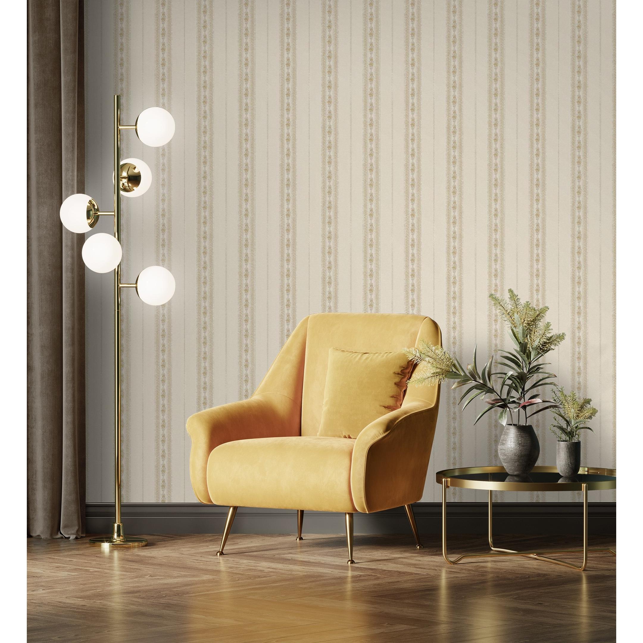 Papel pintado vinílico de rayas con efecto textura de tela tejida en relieve - Alexander Stripe 676426 de GAULAN - Rollo de 10 m x 1,06 m