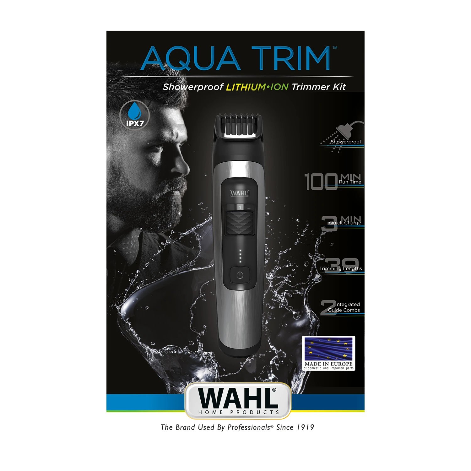 Wahl - Recortadora barba y cabello 38 pasos 0,5 mm Aquatrim Wet&Dry 1065-0460 inoxidable sin cable, hasta 100 min batería
