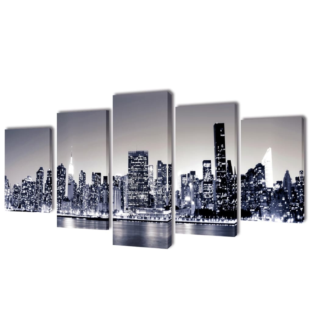 vidaXL Set Imagen Cuadro Lienzo Monocromado Del Perfil Urbano Nueva York Dimensiones 100 x 50 cm, 200 x 100 cm