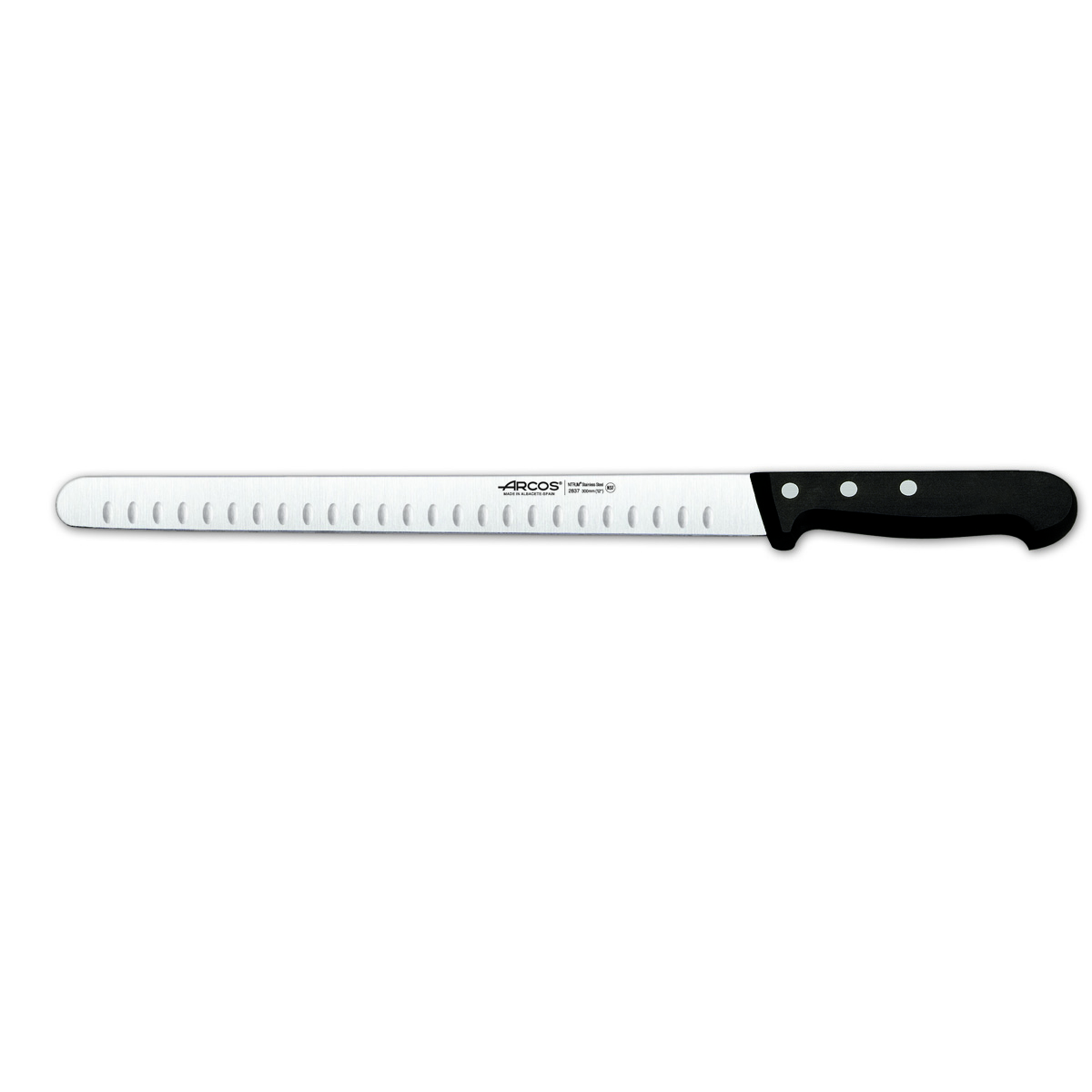 Cuchillo para Salmón Arcos Universal 283704 de Acero Nitrum, con Mango de Polioximetileno y hoja de 30 cm en estuche