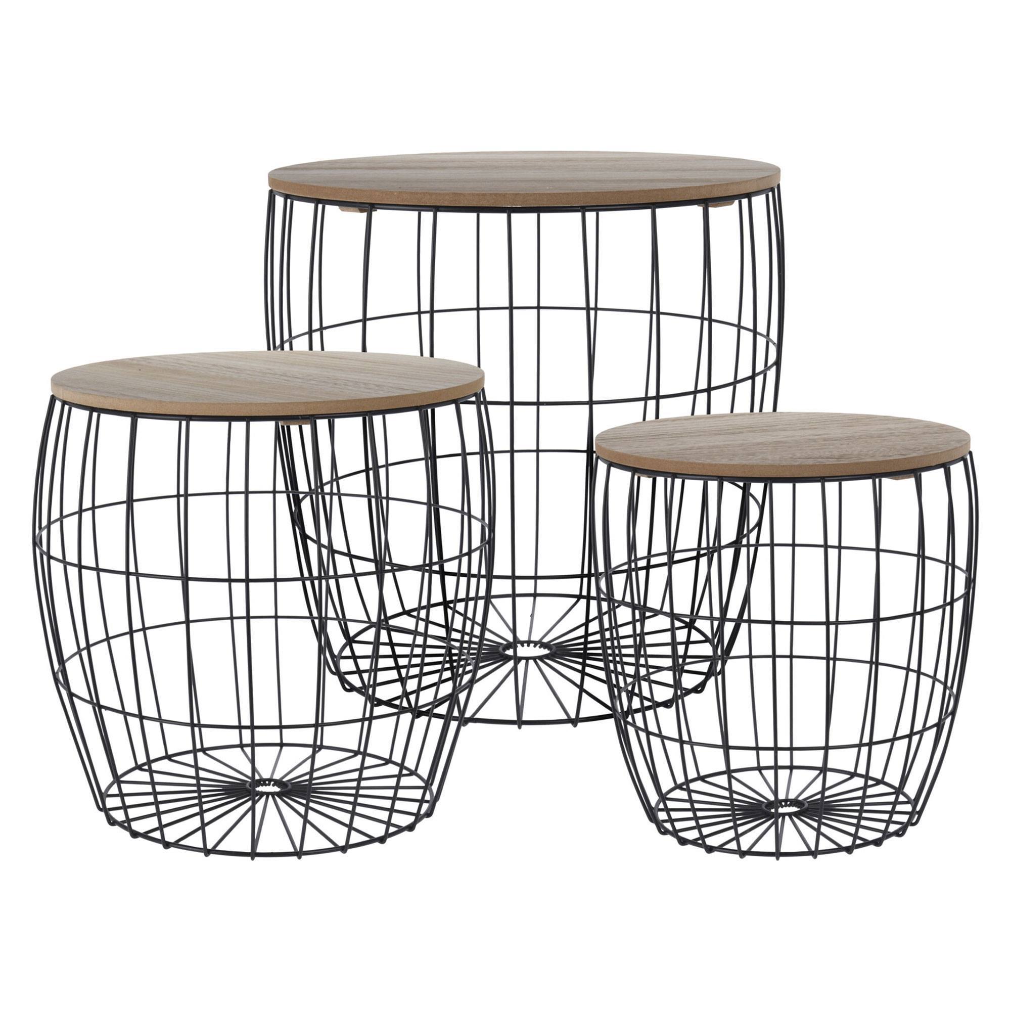 Well Home Juego de 3 mesas auxiliares en metal y mdf Ø42,5Ø37Ø31cm