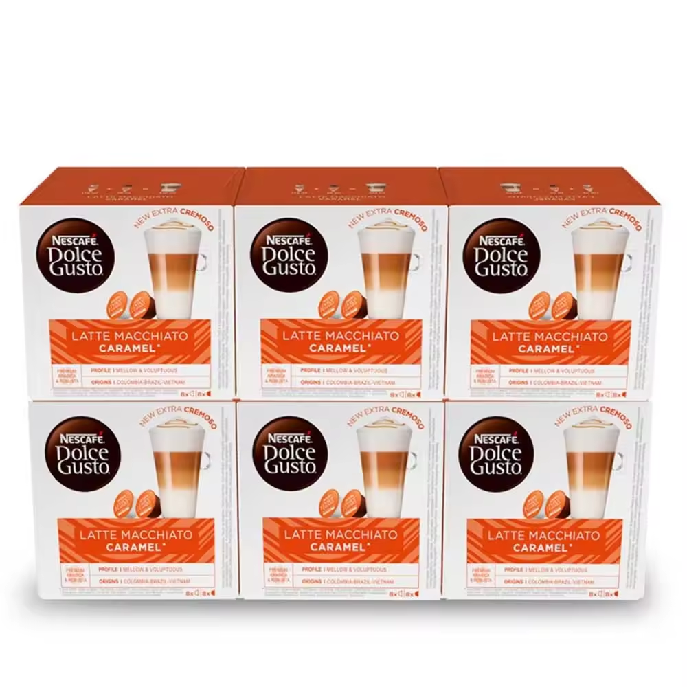 NESCAFÉ Dolce Gusto Latte Macchiato CARAMELO - Cápsulas de Café, 96 Cápsulas (6 x 16) - Originales para cafeteras Dolce Gusto