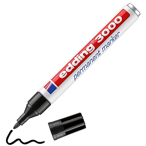 edding 3000 marcador permanente - negro - 1 rotulador - punta redonda 1,5-3 mm - indeleble de secado rapido - resistente al agua y a los borrones - carton, plastico, madera, metal, tela - universal