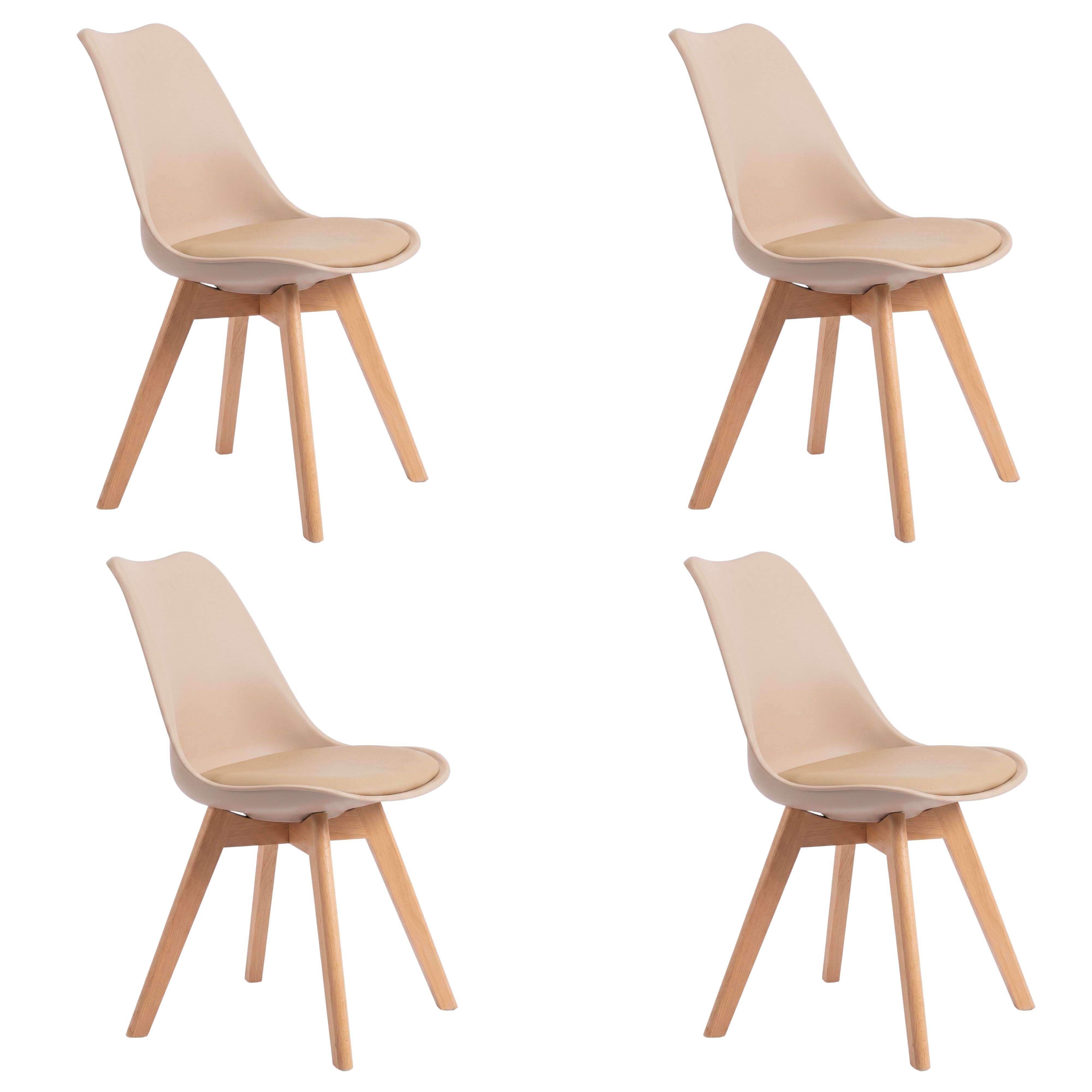 Miroytengo Juego 4 Sillas Comedor Bistro, Sillas Cocina Nórdicas, Beige y Madera