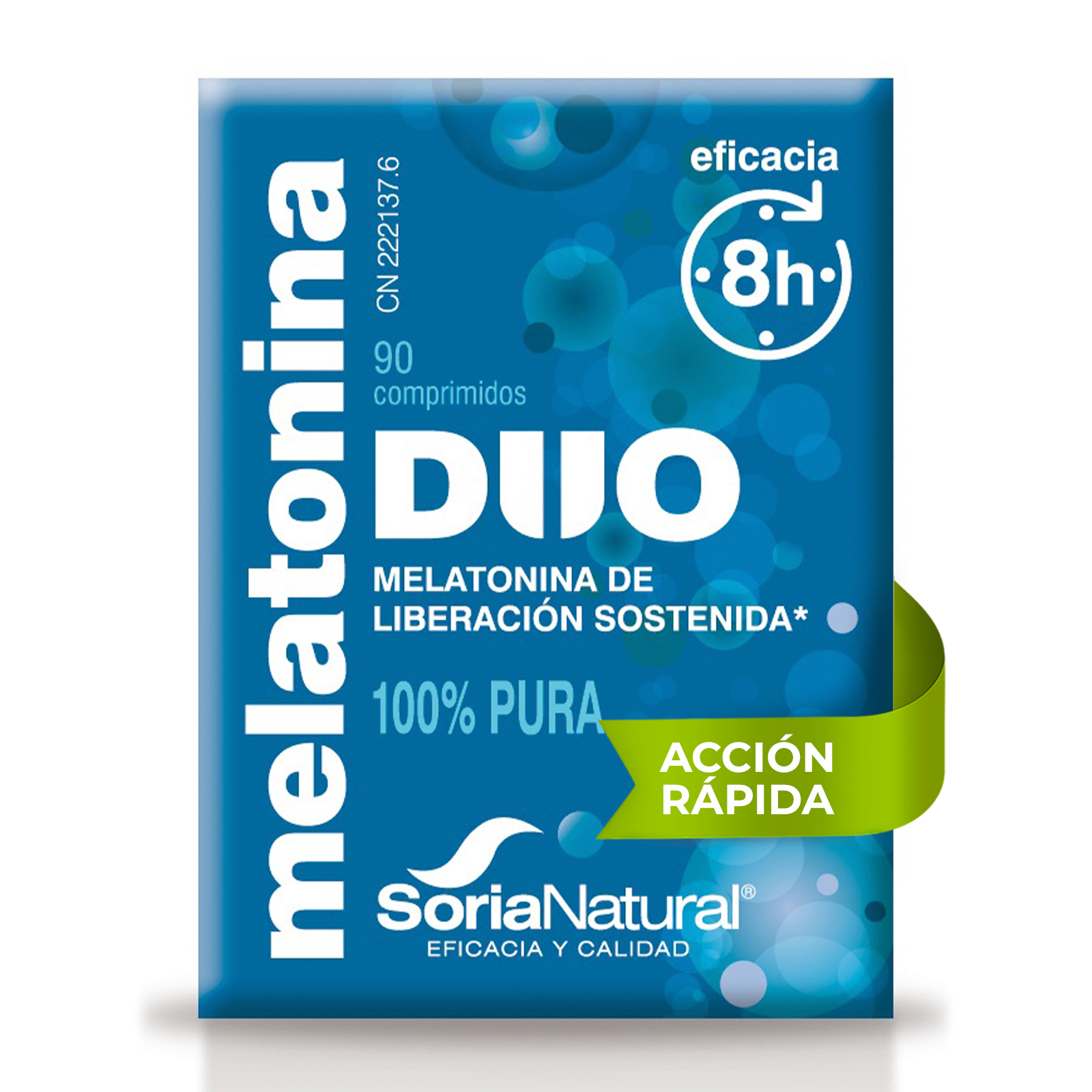 Melatonina DUO 1,80 mg - Soria Natural - Complemento Alimenticio Doble Liberación más Rápida y Sostenida con MeloTime - Ayuda a conciliar y mantener el sueño - Jet lag y cambios de horario - 90 comp.