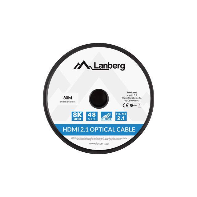 Lanberg - Cable HDMI AOC CA15423252 de 80 m compatible con HDMI 2.1, resolución 8K a 60 Hz y ancho de banda 48 Gbit/s
