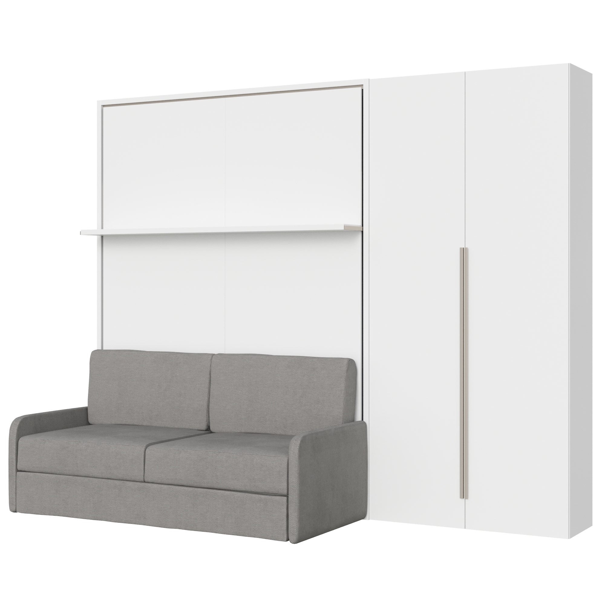 Cama doble abatible vertical Versia Sofà 160 con sofá, estante y armario derecho 2 puertas Blanco - Itamoby