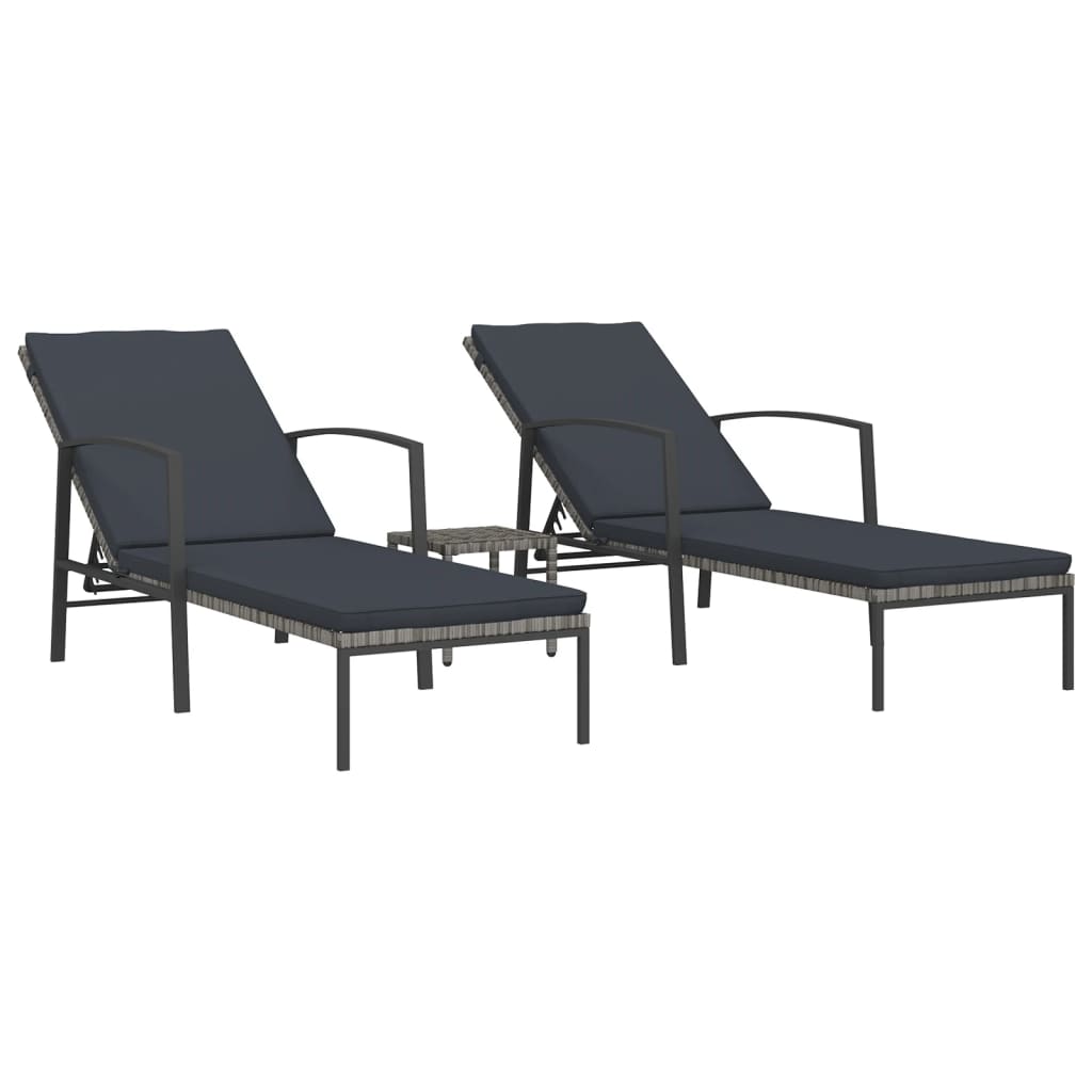 Vidaxl Tumbonas con Mesita 2 Unidades Ratán Sintético Marrón Negro Gris