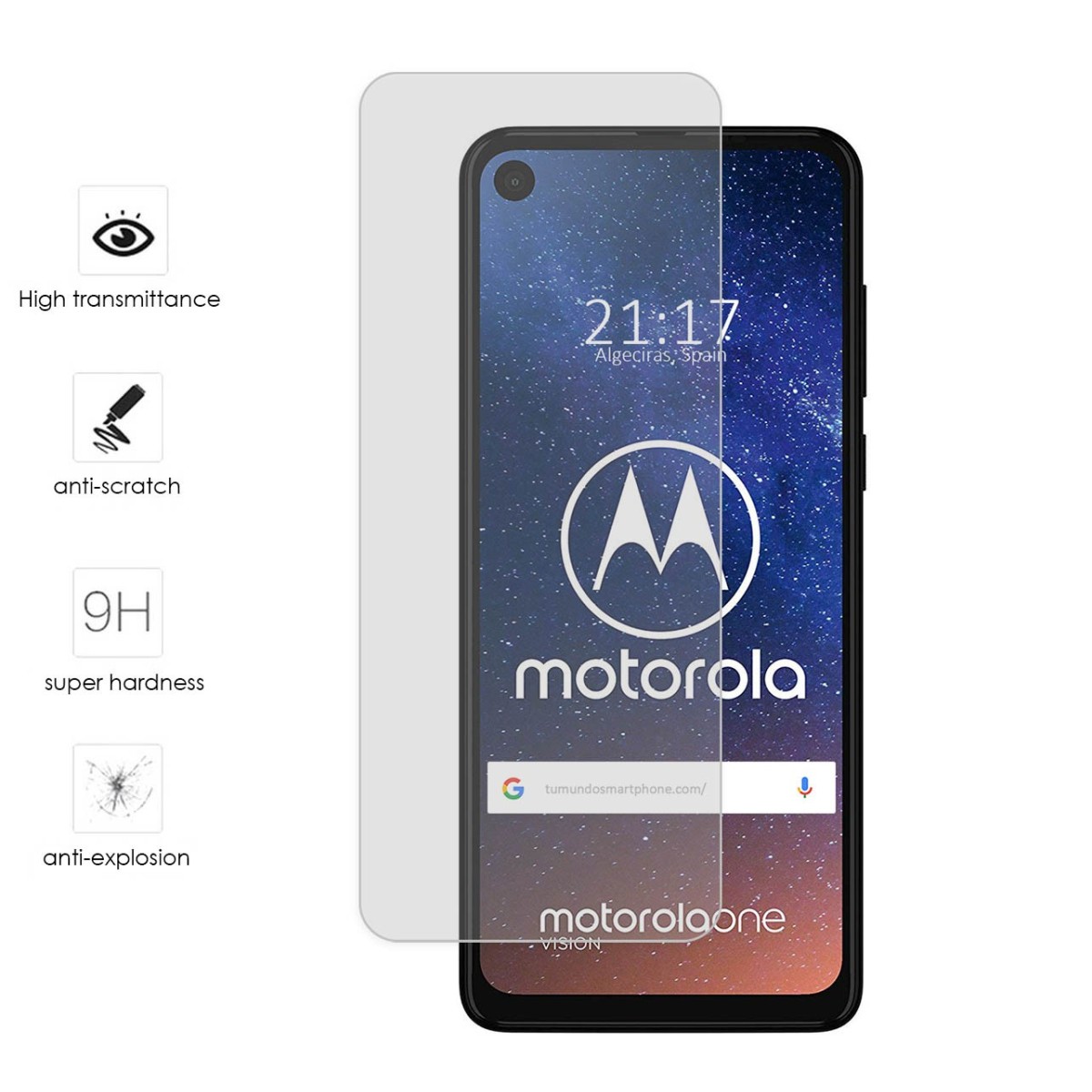 Tumundosmartphone Protector Cristal Templado para Motorola One Vision Vidrio