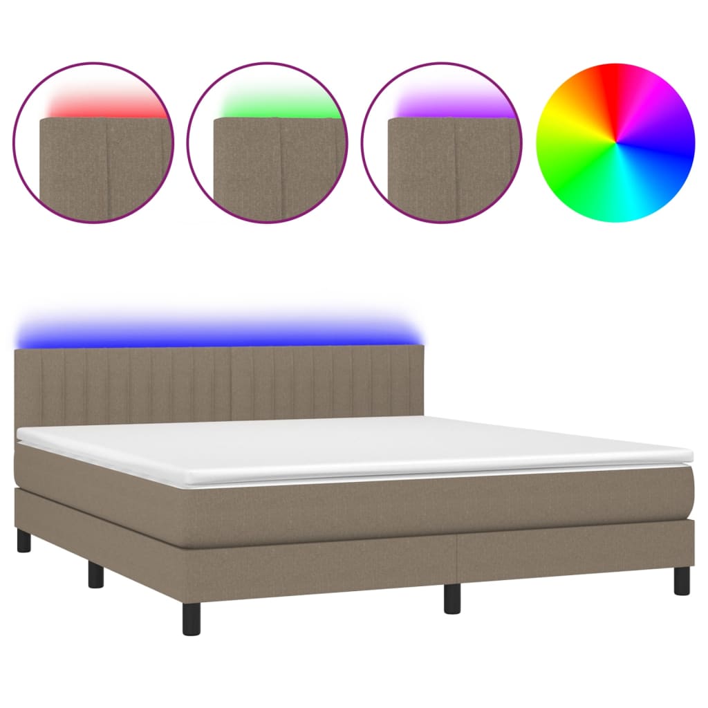 vidaXL Cama box spring colchón y luces LED tela gris taupe 180x200 cm