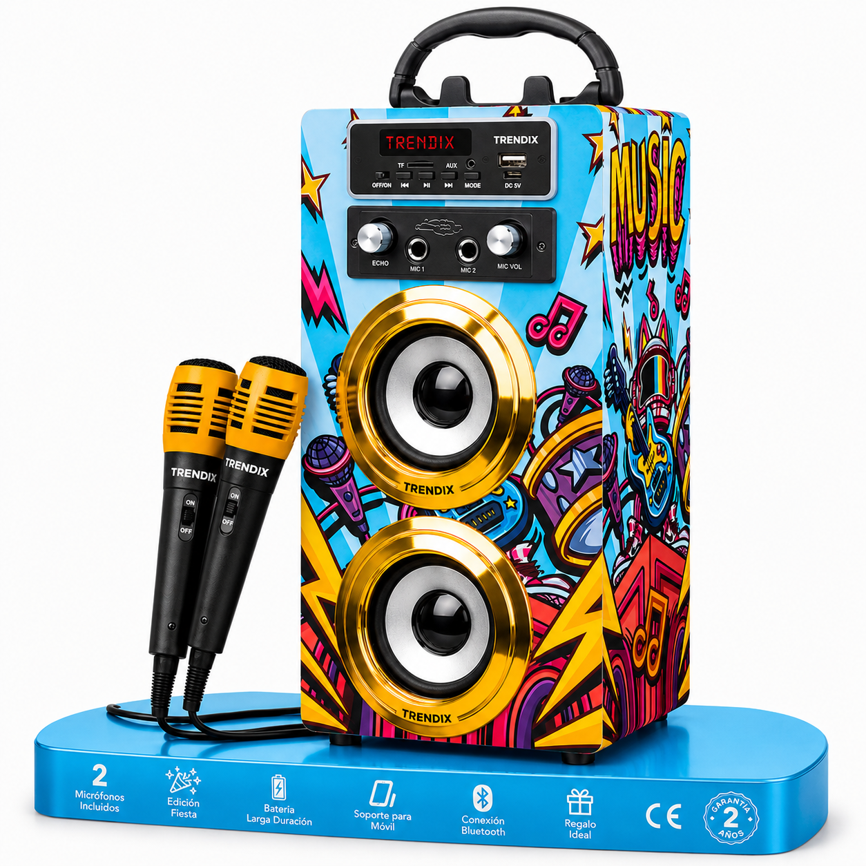 Trendix - Karaoke Infantil Music Star  Karaoke 2 Microfonos Infantil  Altavoz Karaoke con Microfono, Bluetooth, Radio FM, USB, SD Karaoke para Niños Y Niñas  Karaoke Portatil
