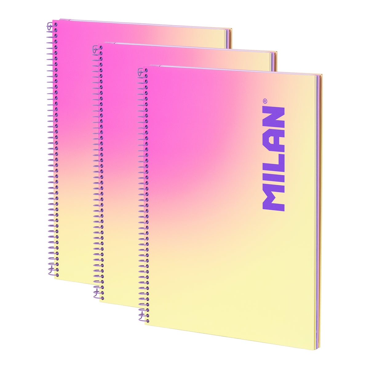 MILAN Sunset - Pack 3 Cuadernos A4 Espiral y Tapa Dura. Papel Pautado 90 Hojas 95gr Amarillo