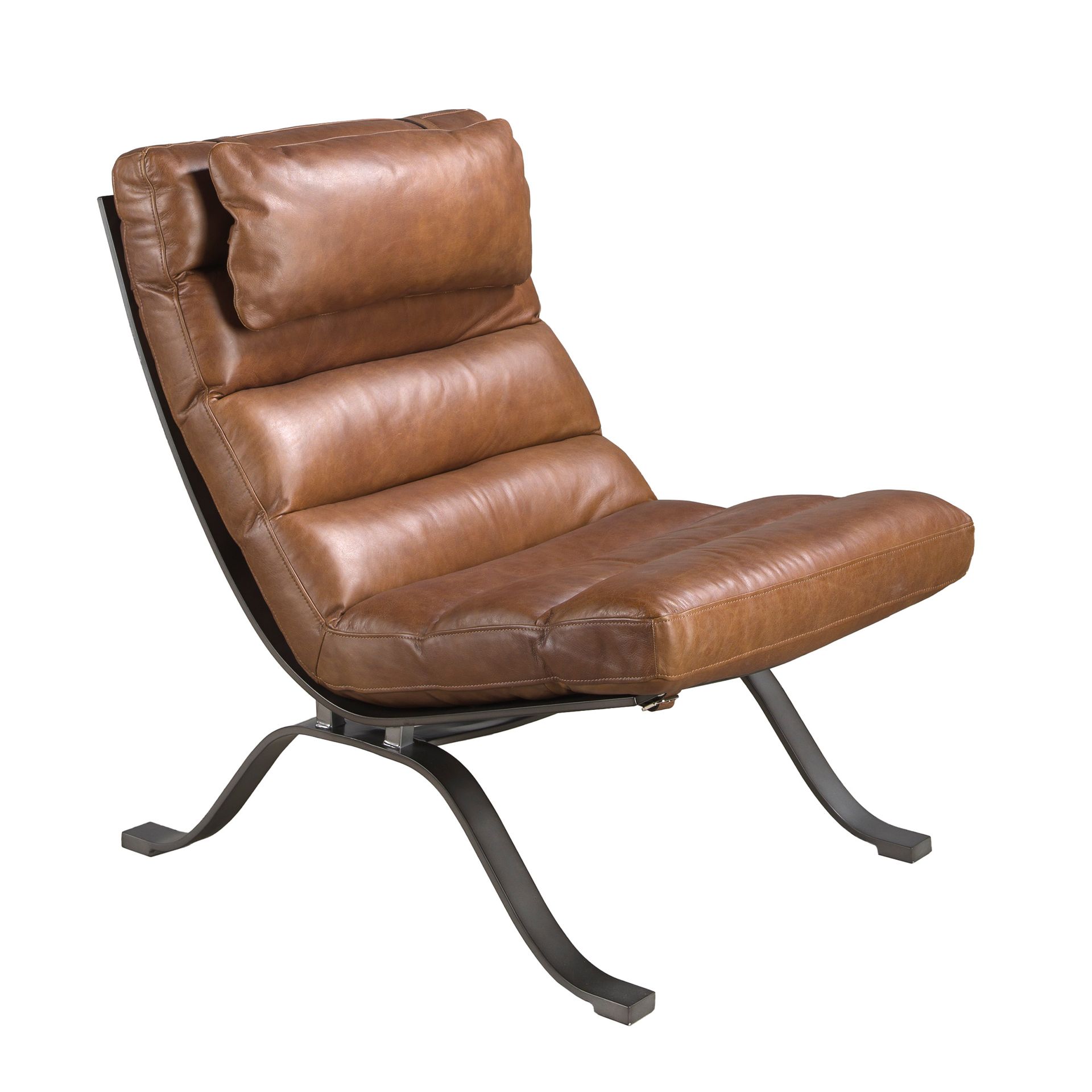 Ángel Cerdá - Sillón en Piel Marrón Oscuro con Patas Efecto Metalizado y Cojín Reposacabezas - Sillón Moderno y Confortable - 66 x 96 x 90 cm