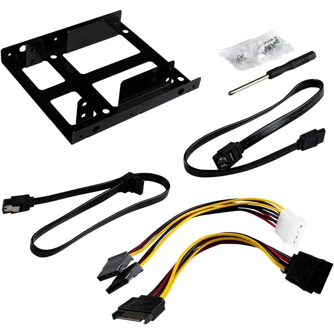 Unykach Kit Bandeja de Montaje Adaptador SSD Dual para Discos Duros de 2,5" a Bahía de 3.5" Doble, con 4 Adaptadores de Corriente SATA, Cable y Accesorios