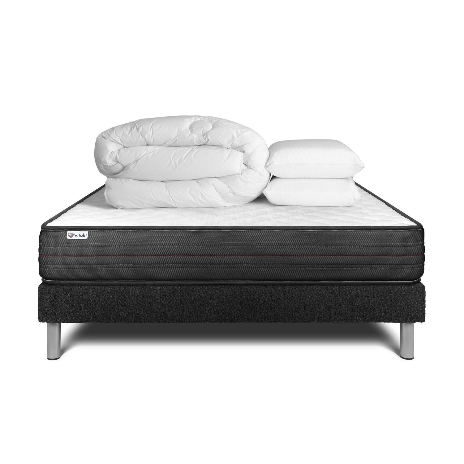 Pack cama completa - Colchón 160x200cm + Somier con láminas (en kit) + 2 almohadas + Edredón - Vitalpower