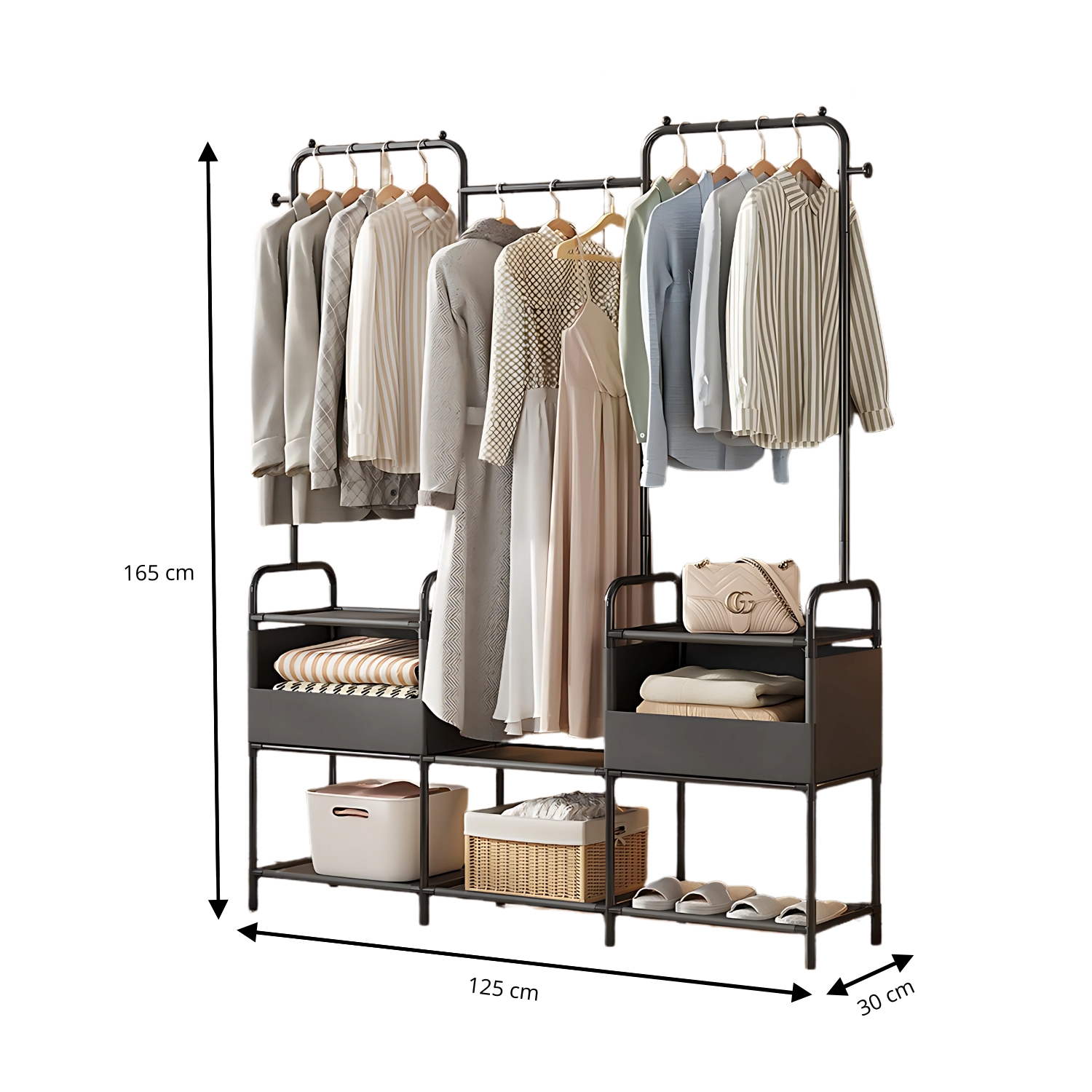 LUTODY - Perchero de pie, Organizador de ropa, Zapatero organizador de zapatos, Organizador de zapatos, Zapatero, Perchas para ropa, Tendedero, Estantería metálica, Forro de tela ultrarresistente, Ahorra espacio