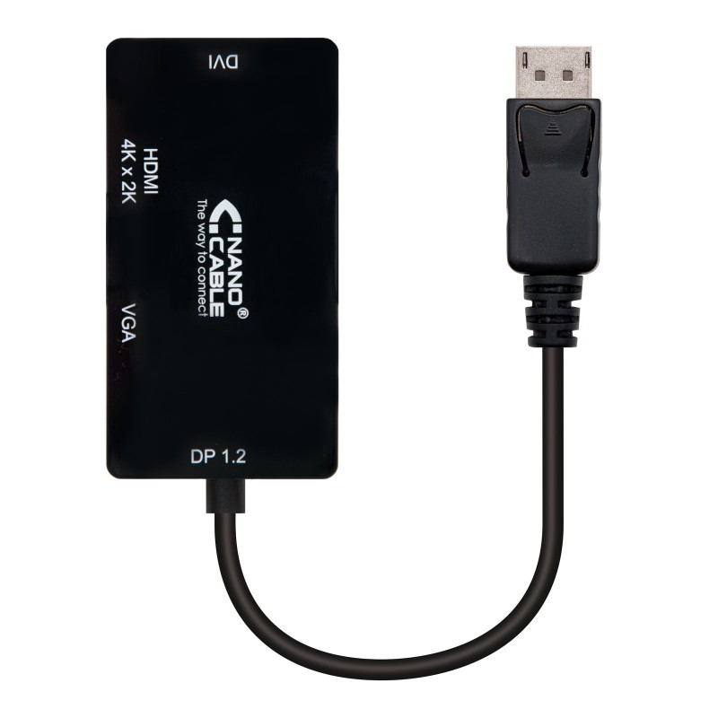 Nanocable - Conversor Displayport a VGA / HDMI, 3 en 1, DP 1.2/M-VGA/H-HDMI/H 4K, Negro, 15 cm 10.16.3301-BK