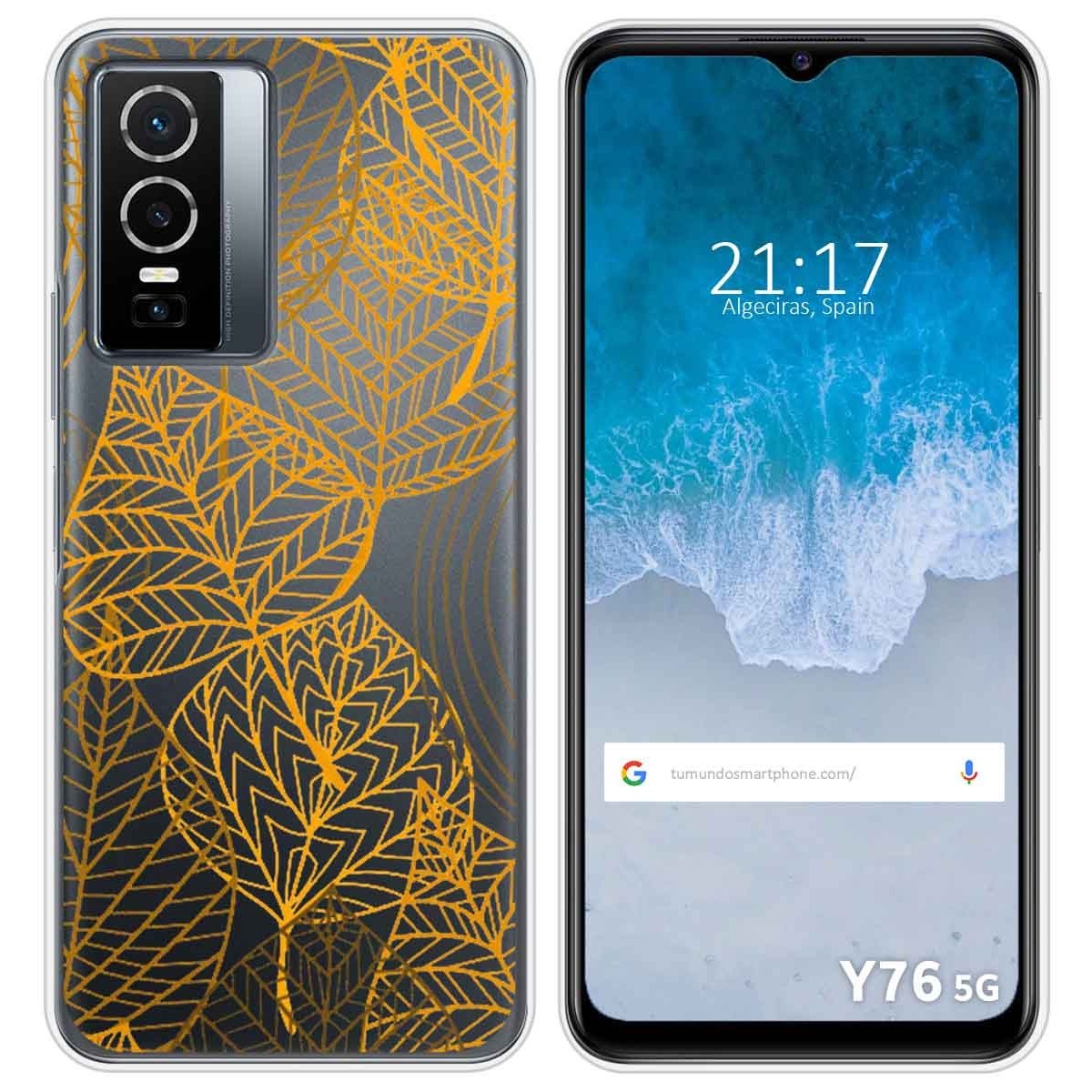 Funda Silicona Transparente para Vivo Y76 5G diseño Hojas Dibujos