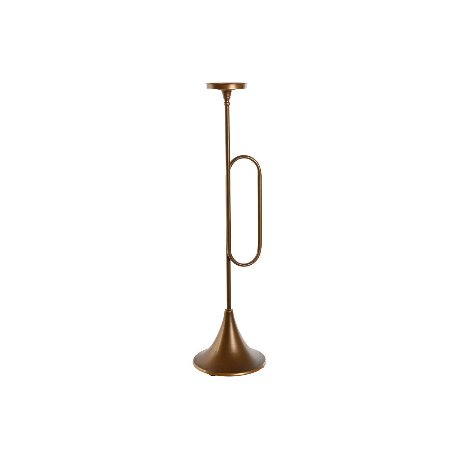 Portavela metal 21x21x78 trompeta dorado , La mejor decoración para tu hogar.