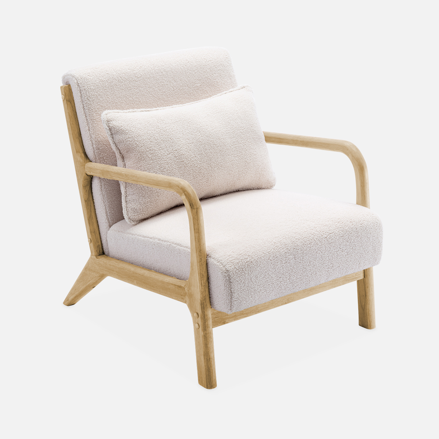 sweeek - Sillón escandinavo de madera y tela borreguito , Lorens borreguito , 65x80x79