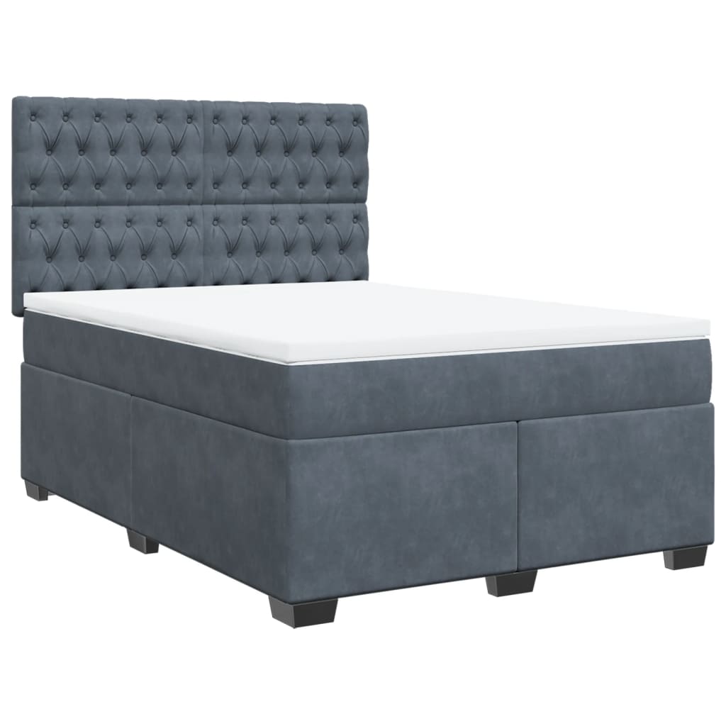vidaXL Cama box spring con colchón terciopelo gris oscuro 140x190 cm