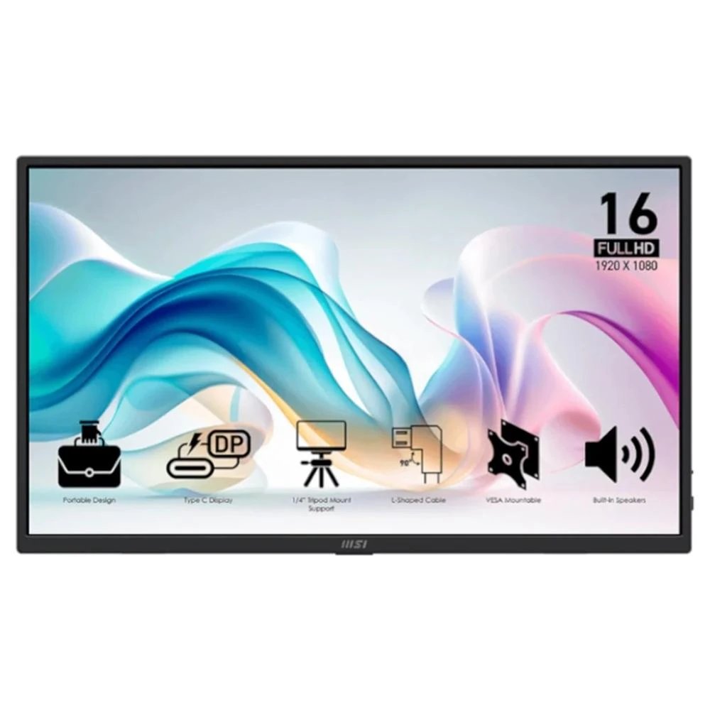 Monitor de Oficina y Teletrabajo IPS MSI 15,6" Full HD 9S6-3PE50M-011  | 60 Hz, 4 ms, 16:9, 2 x USB Tipo, Compatible con bloqueo Kensington