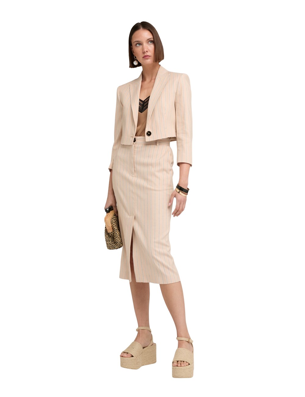 Motivi - Blazer spencer de mezcla de lino a rayas
