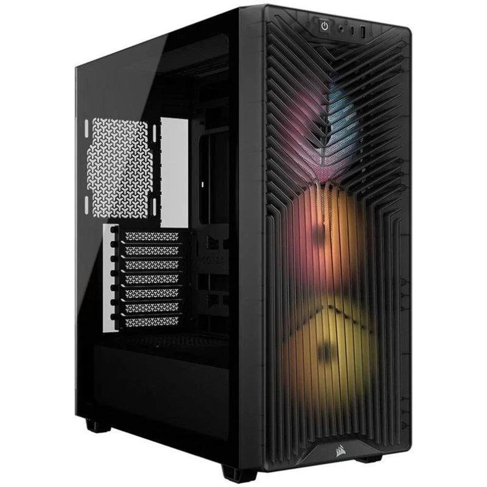 Corsair - Caja para discos duros PC CC-9011346-WW compatible con SSD y disco duro, chasis acero y cristal templado, soporte GPU hasta 400 mm, refrigeración AIO y ventiladores ARGB