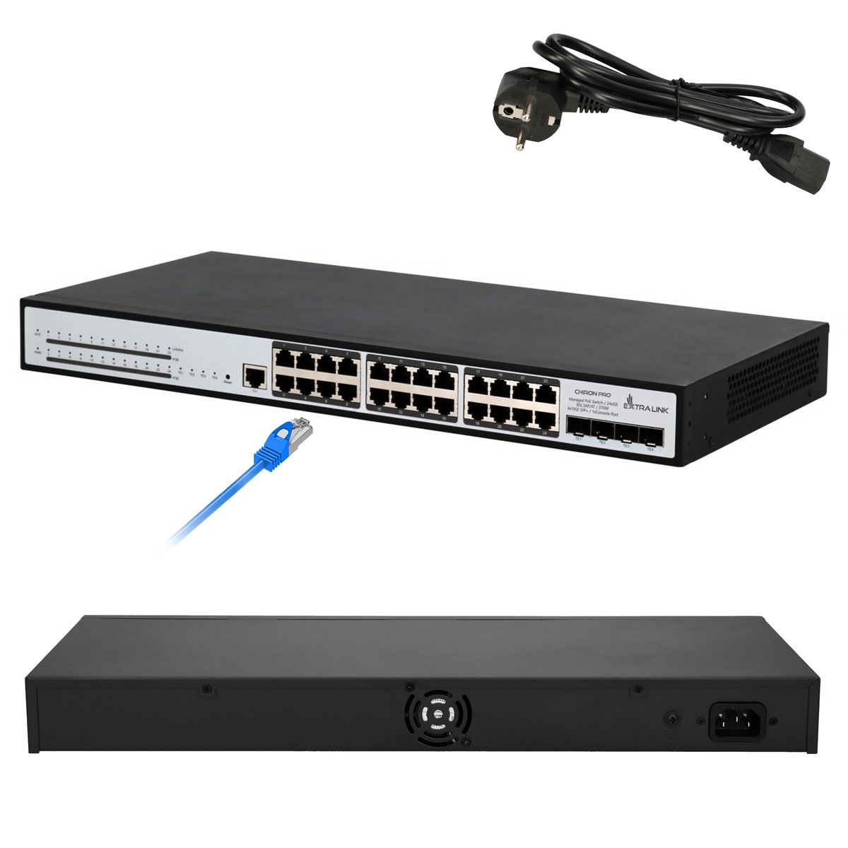 Extralink chiron pro  conmutador poe  24x rj45 1000mb/s poe, 4x sfp+, l3, 370w