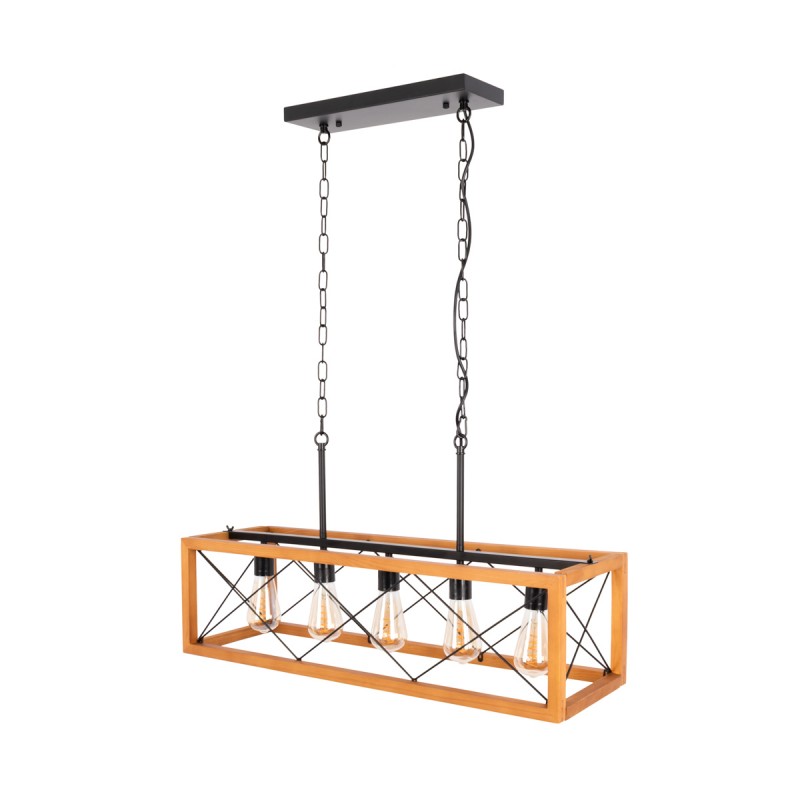 Alpinaluz Lampara Colgante de Madera y Metal Estilo Vintage 5 Luces "PANDORA"- 5xE27-Para salón comerdor