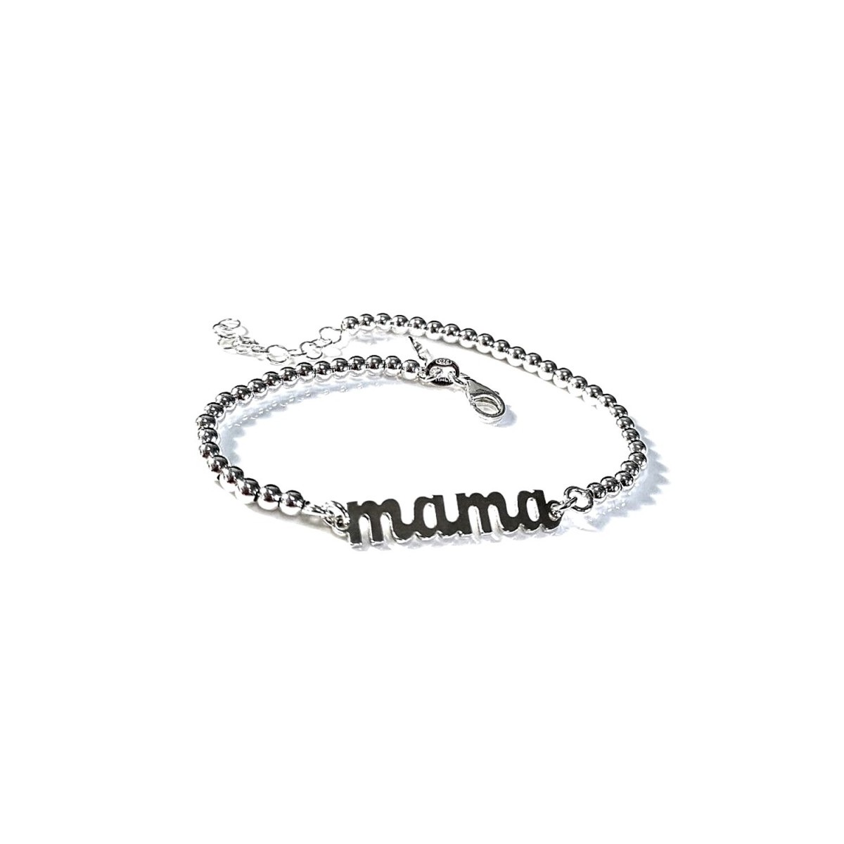 Pulsera plata Ley 925m 18cm. motivo MAMÁ cadena bolas 3mm.