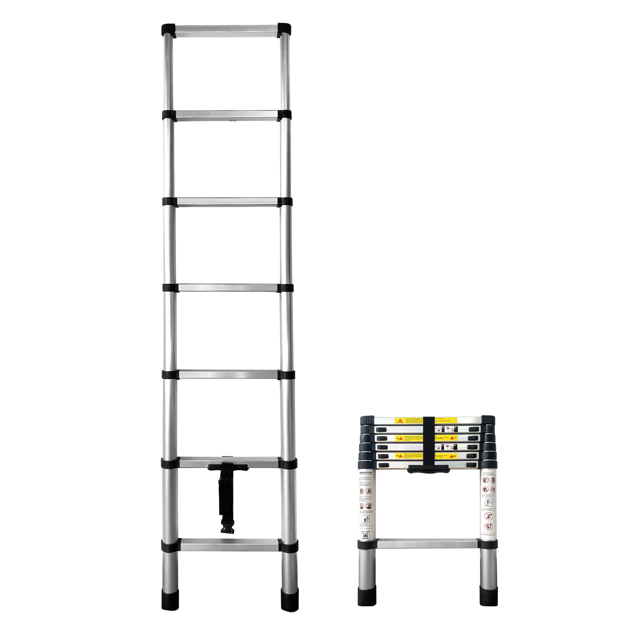 Escalera Telescópica de Aluminio Plegable y Extensible | Desde 2_0 m Hasta 4_4 m | Certificación EN131 | Escalera Multiusos Profesional y Doméstica | Ligera_ Compacta y Resistente | Base Antideslizante con Cierre de Seguridad | Bricolaje o Reforma