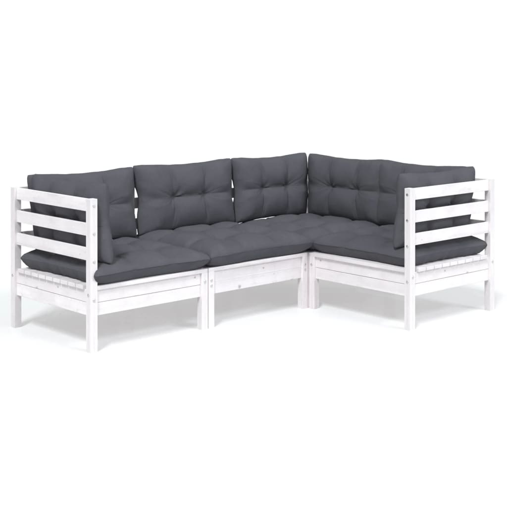 vidaXL Muebles de jardín 4 pzas con cojines blanco madera de pino
